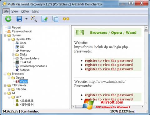 Snimak zaslona Multi Password Recovery Windows 7