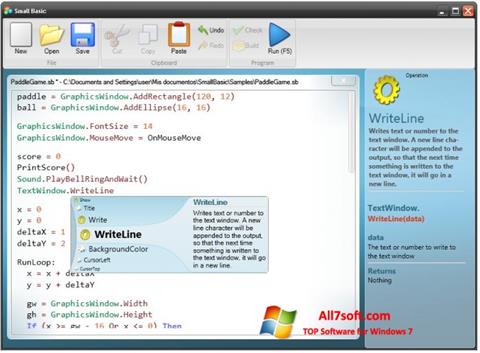 Snimak zaslona Small Basic Windows 7