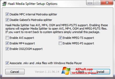 Snimak zaslona Haali Media Splitter Windows 7