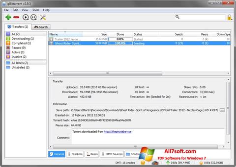 Snimak zaslona qBittorrent Windows 7