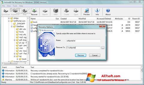 Snimak zaslona Active File Recovery Windows 7
