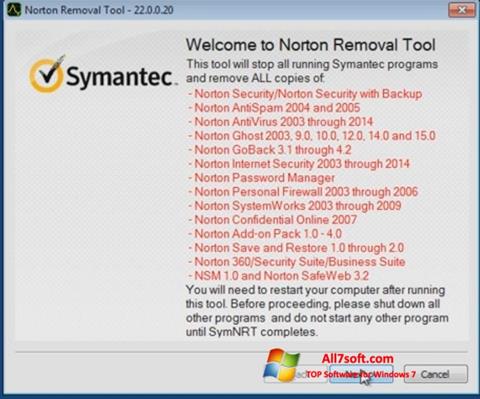 Snimak zaslona Norton Removal Tool Windows 7