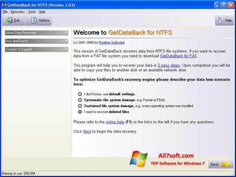 Snimak zaslona GetDataBack Windows 7