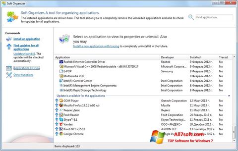 Snimak zaslona Soft Organizer Windows 7