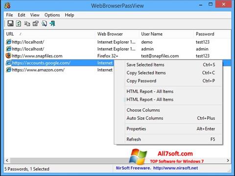 Snimak zaslona WebBrowserPassView Windows 7
