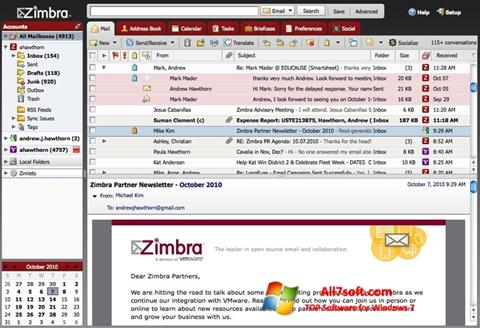 Snimak zaslona Zimbra Desktop Windows 7