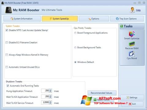 Snimak zaslona Mz RAM Booster Windows 7