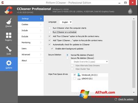 Snimak zaslona CCleaner Windows 7