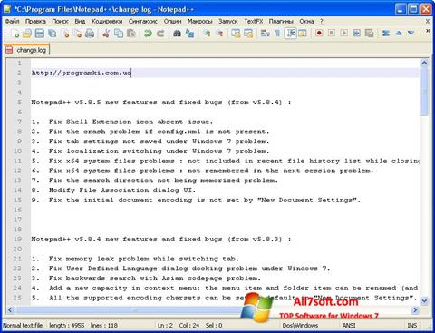 Snimak zaslona Notepad++ Windows 7