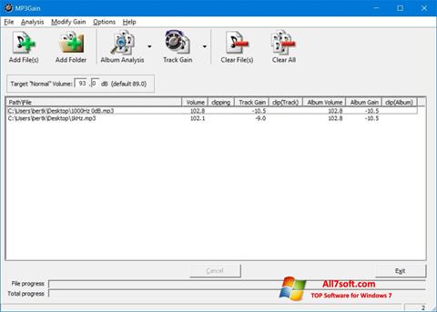 Snimak zaslona MP3Gain Windows 7