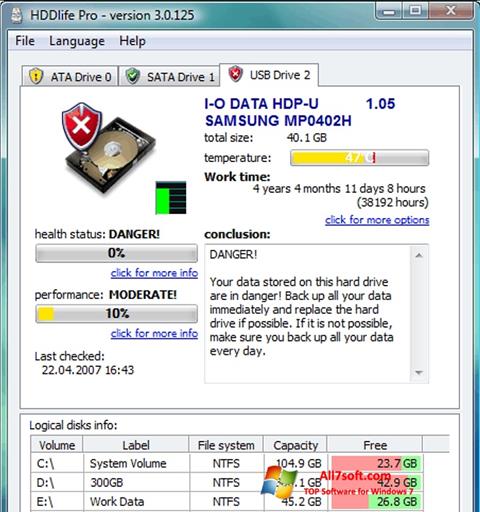 Snimak zaslona HDDlife Windows 7
