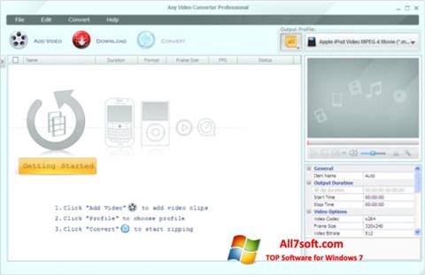 Snimak zaslona Any Video Converter Windows 7