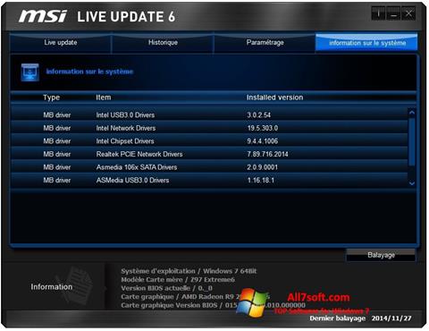 Snimak zaslona MSI Live Update Windows 7