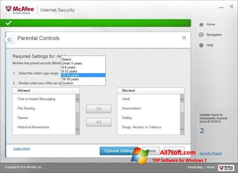 Snimak zaslona McAfee Internet Security Windows 7