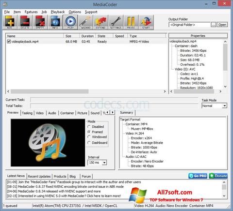 Snimak zaslona MediaCoder Windows 7