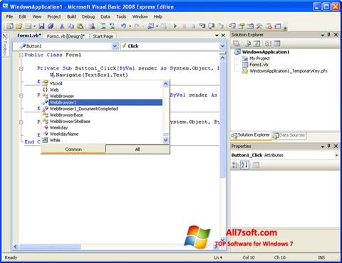 Snimak zaslona Microsoft Visual Basic Windows 7