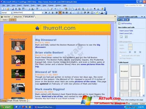 Snimak zaslona Microsoft FrontPage Windows 7