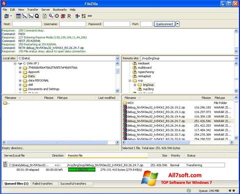 Snimak zaslona FileZilla Windows 7