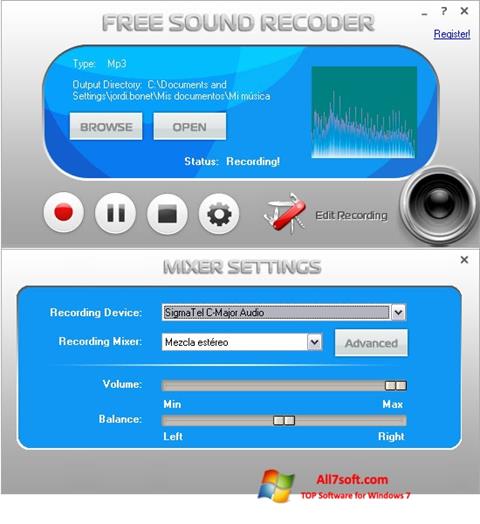 Snimak zaslona Free Sound Recorder Windows 7