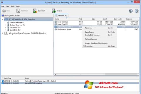 Snimak zaslona Active Partition Recovery Windows 7