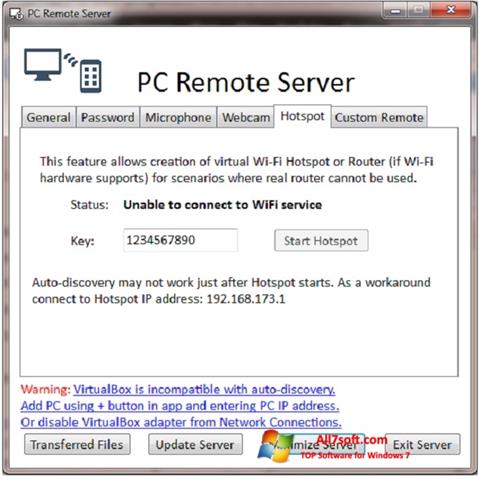 Snimak zaslona PC Remote Server Windows 7