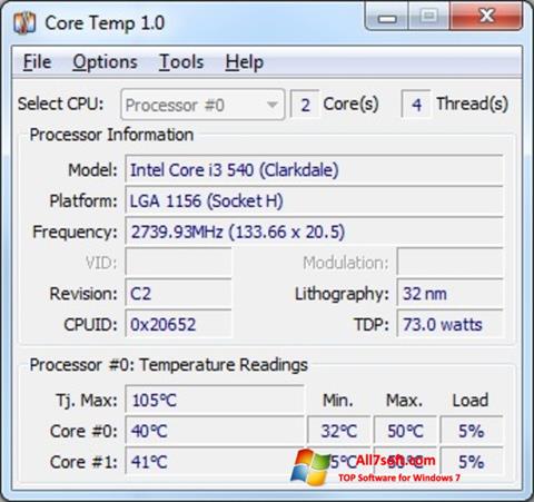 Snimak zaslona Core Temp Windows 7