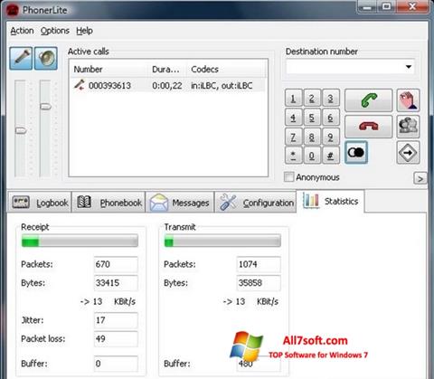 Snimak zaslona PhonerLite Windows 7