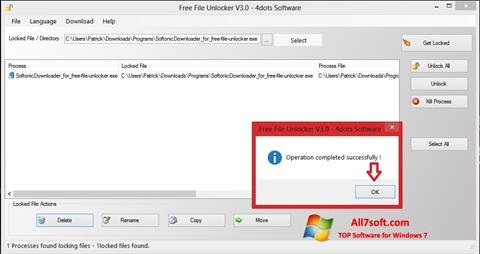 Snimak zaslona Free File Unlocker Windows 7