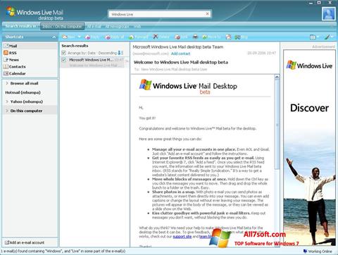 Snimak zaslona Windows Live Mail Windows 7