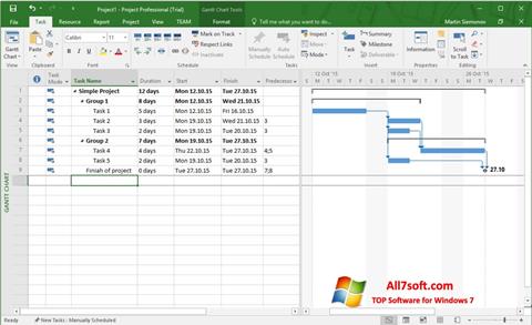 Snimak zaslona Microsoft Project Windows 7