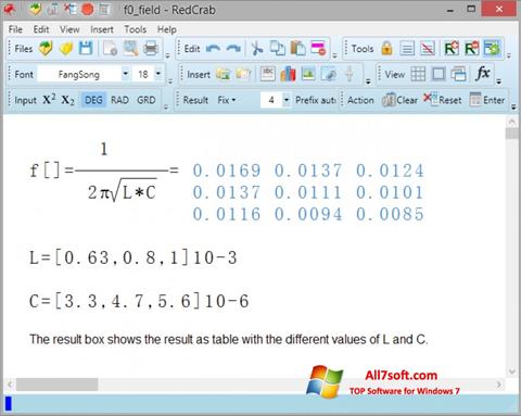 Snimak zaslona RedCrab Calculator Windows 7