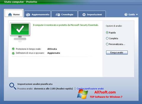 Snimak zaslona Microsoft Security Essentials Windows 7