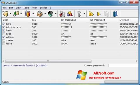 Snimak zaslona SAMInside Windows 7