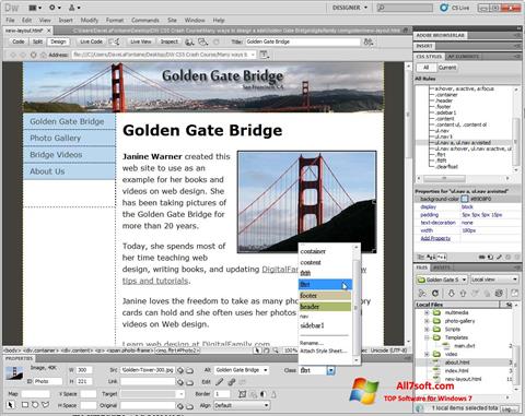 Snimak zaslona Adobe Dreamweaver Windows 7
