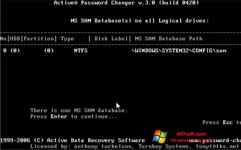 Snimak zaslona Active Password Changer Windows 7