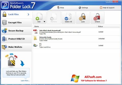Snimak zaslona Folder Lock Windows 7