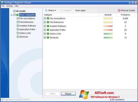 Snimak zaslona Auslogics Registry Cleaner Windows 7