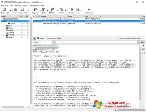 Snimak zaslona Claws Mail Windows 7