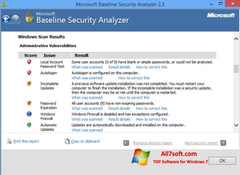Snimak zaslona Microsoft Baseline Security Analyzer Windows 7