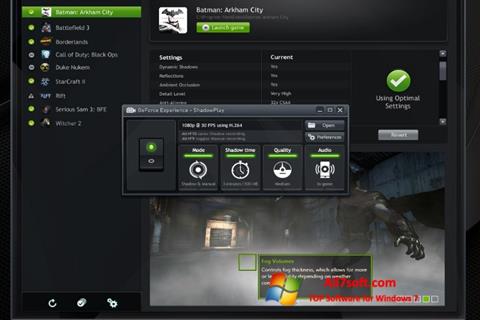 Snimak zaslona NVIDIA GeForce Experience Windows 7