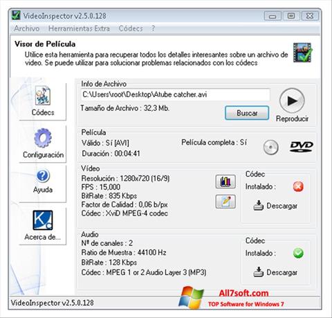 Snimak zaslona VideoInspector Windows 7