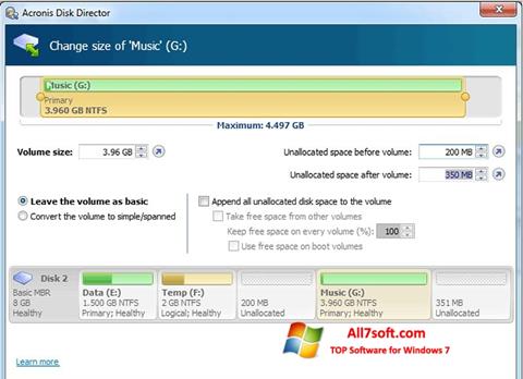 Snimak zaslona Acronis Disk Director Windows 7
