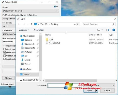 Snimak zaslona Rufus Windows 7