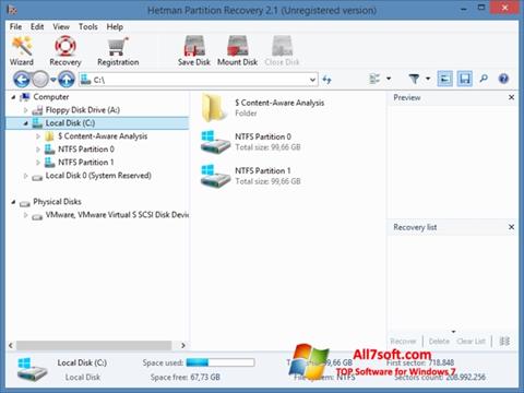 Snimak zaslona Hetman Partition Recovery Windows 7