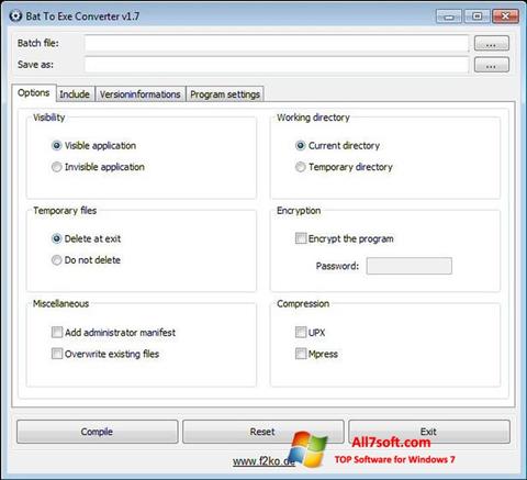 Snimak zaslona Bat To Exe Converter Windows 7