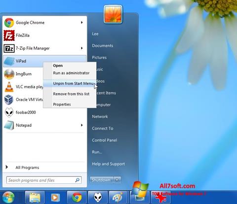Snimak zaslona ViStart Windows 7