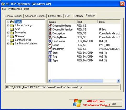 Snimak zaslona TCP Optimizer Windows 7