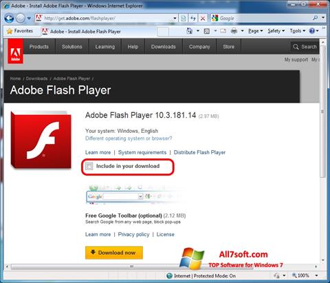 Snimak zaslona Adobe Flash Player Windows 7