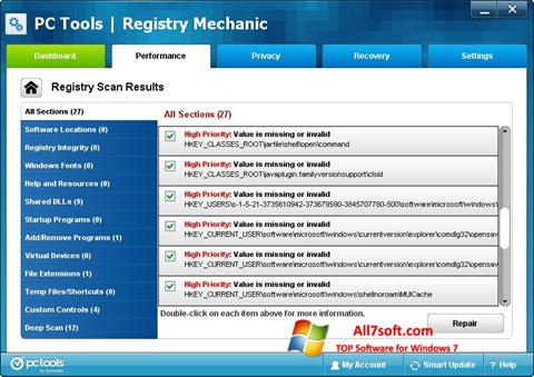 Snimak zaslona Registry Mechanic Windows 7