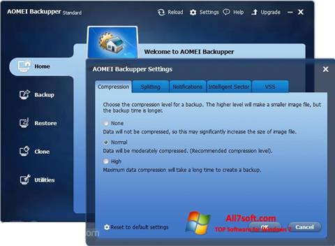 Snimak zaslona AOMEI Backupper Windows 7